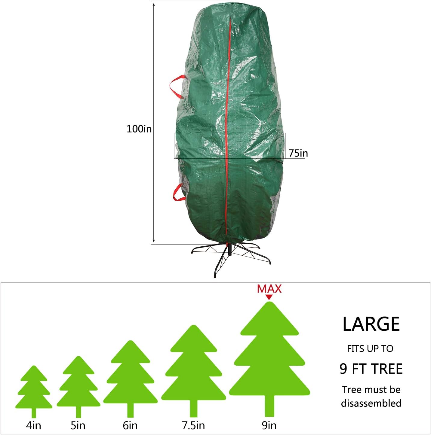 Upright Christmas Tree Storage Bag for 9FT x 4FT Trees (Green) Tear Proof